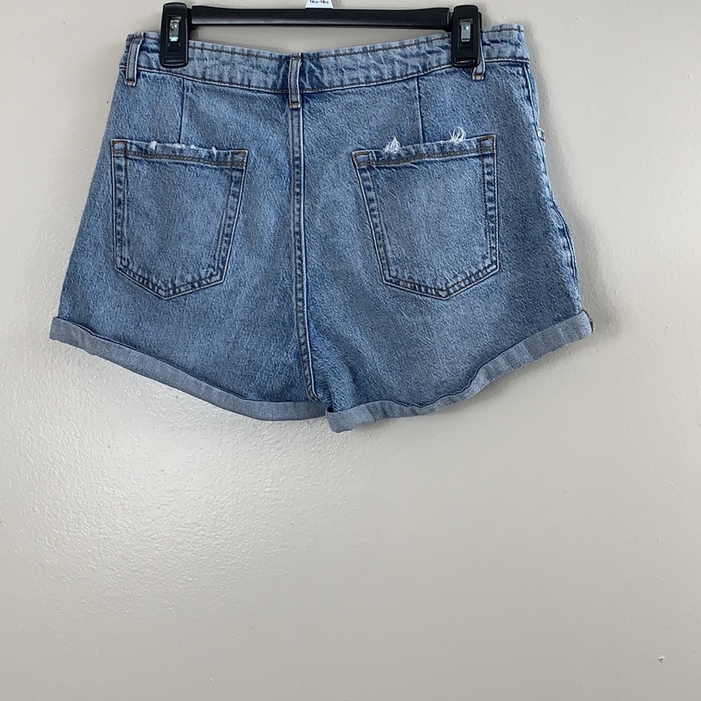Zara High Rise Button Fly Distressed Denim Shorts - Picture 2 of 4